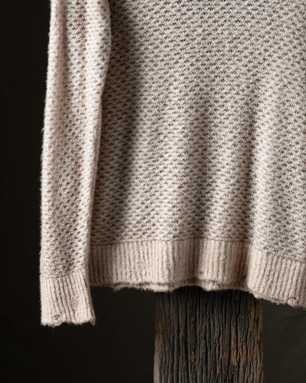 Man Hand Painted Cotton Pullover w/ Destroyed Edges Taupe