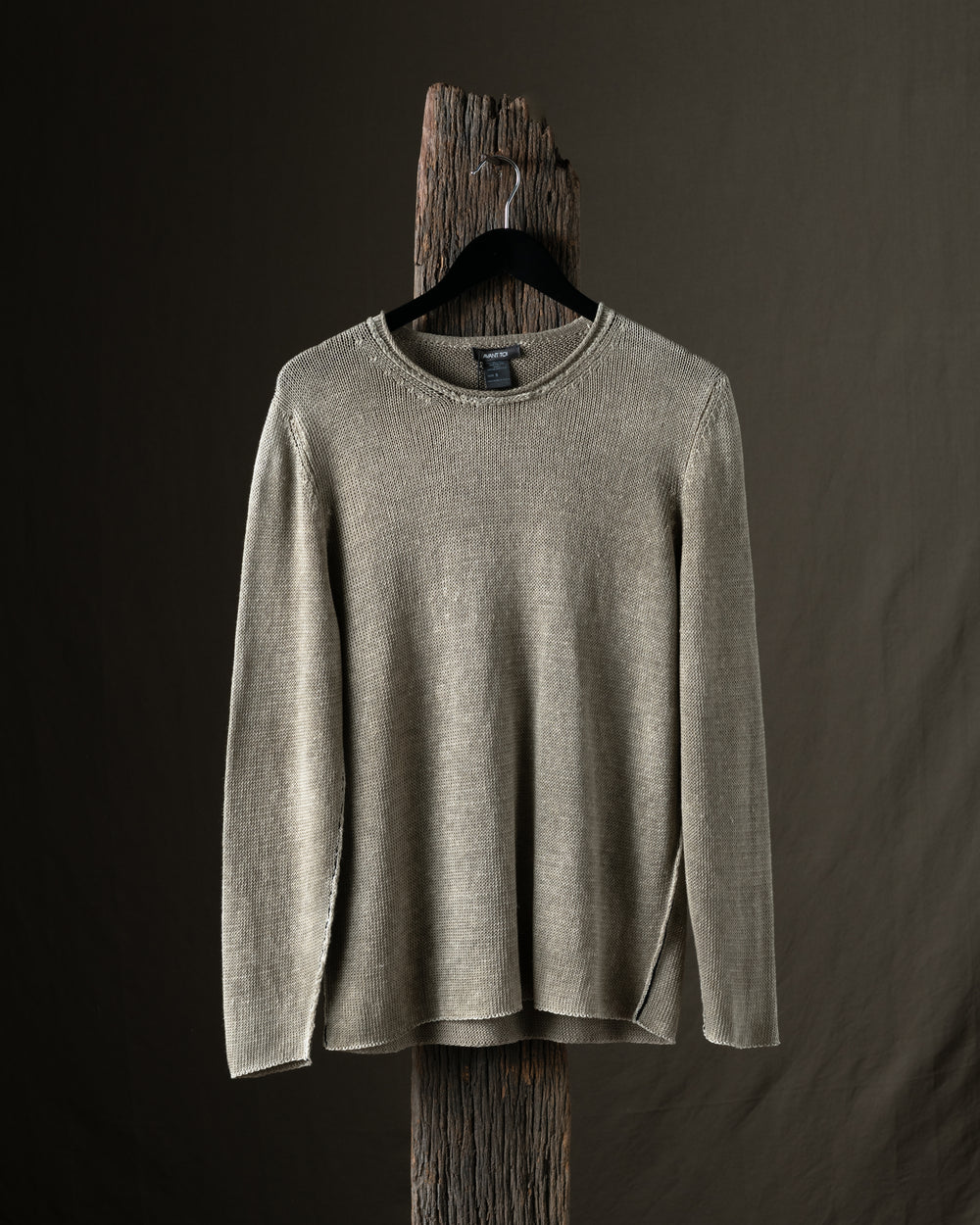 Man Hand Painted Linen Pullover w/ Black Stitching Taupe