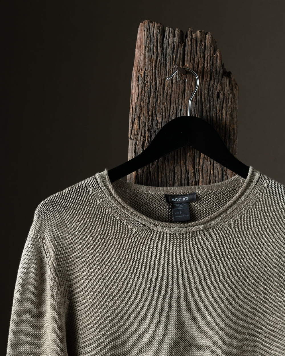 Man Hand Painted Linen Pullover w/ Black Stitching Taupe