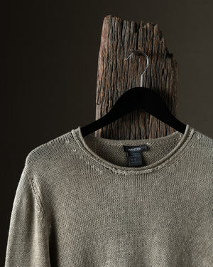 Man Hand Painted Linen Pullover w/ Black Stitching Taupe