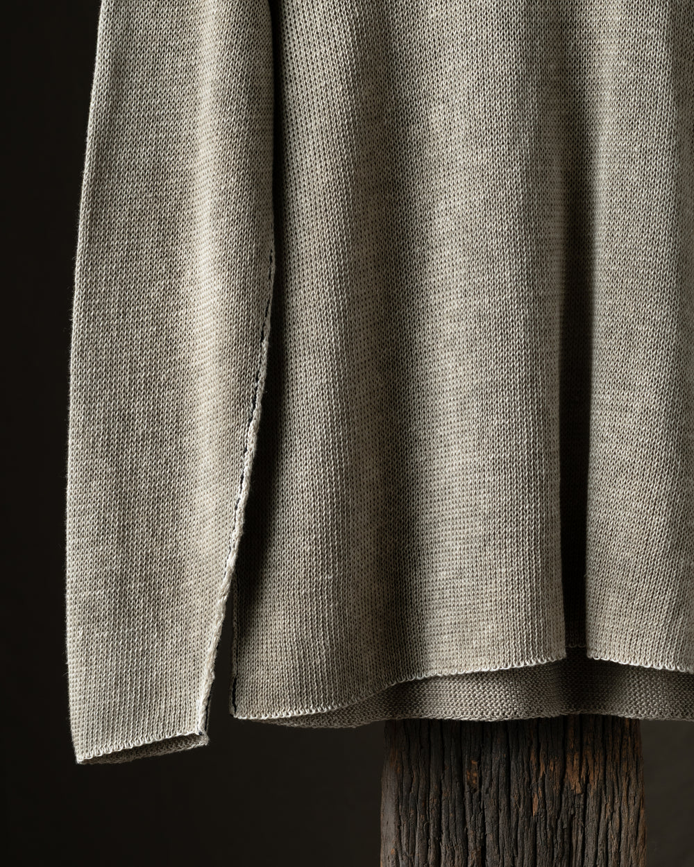 Man Hand Painted Linen Pullover w/ Black Stitching Taupe