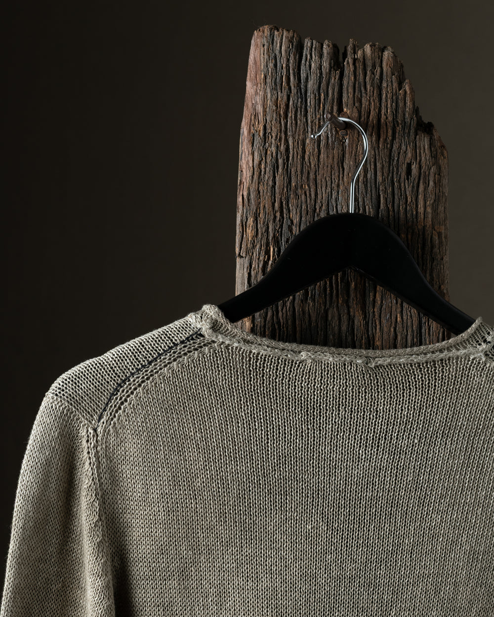 Man Hand Painted Linen Pullover w/ Black Stitching Taupe