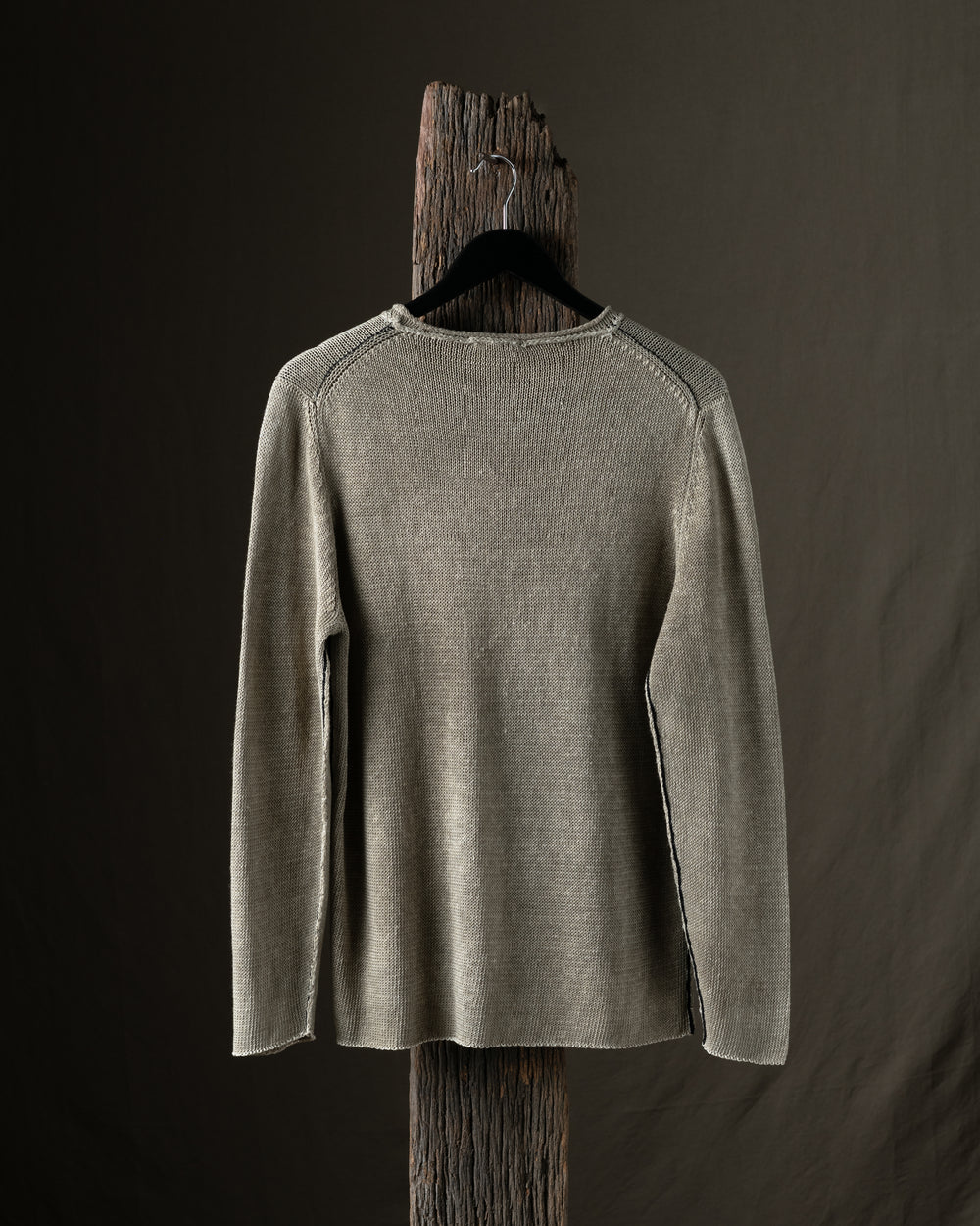 Man Hand Painted Linen Pullover w/ Black Stitching Taupe