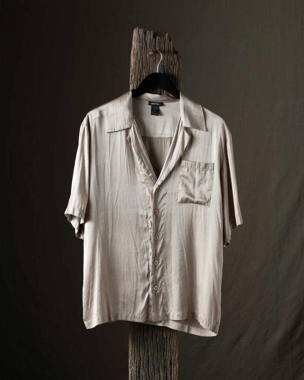 Man Faded Effect Silk Shirt Taupe