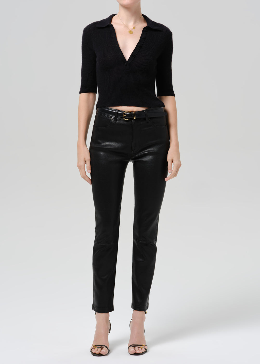 Jenn Straight Leather Pant Black