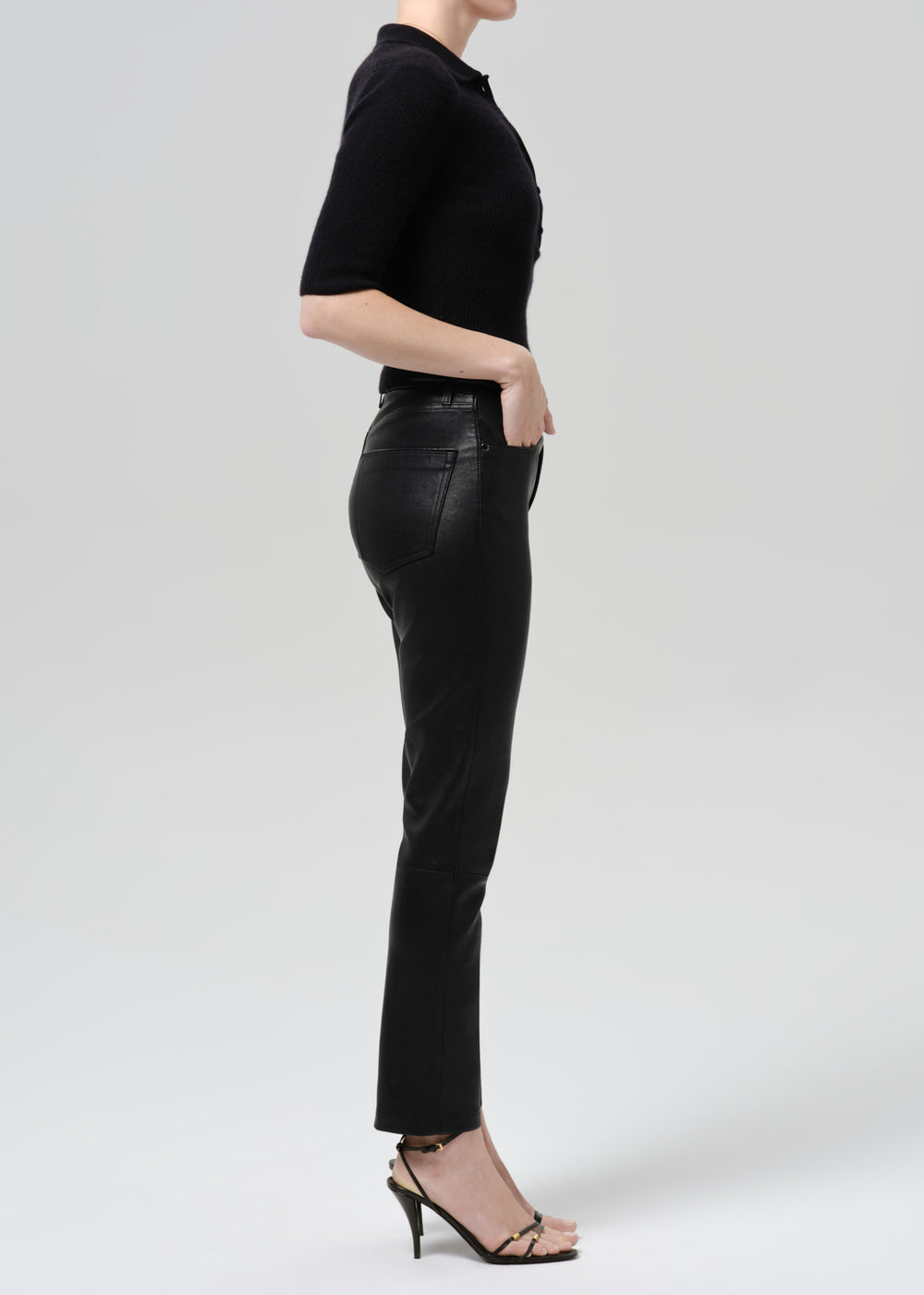 Jenn Straight Leather Pant Black