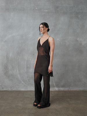 Sia Short Silk Dress Chocolate