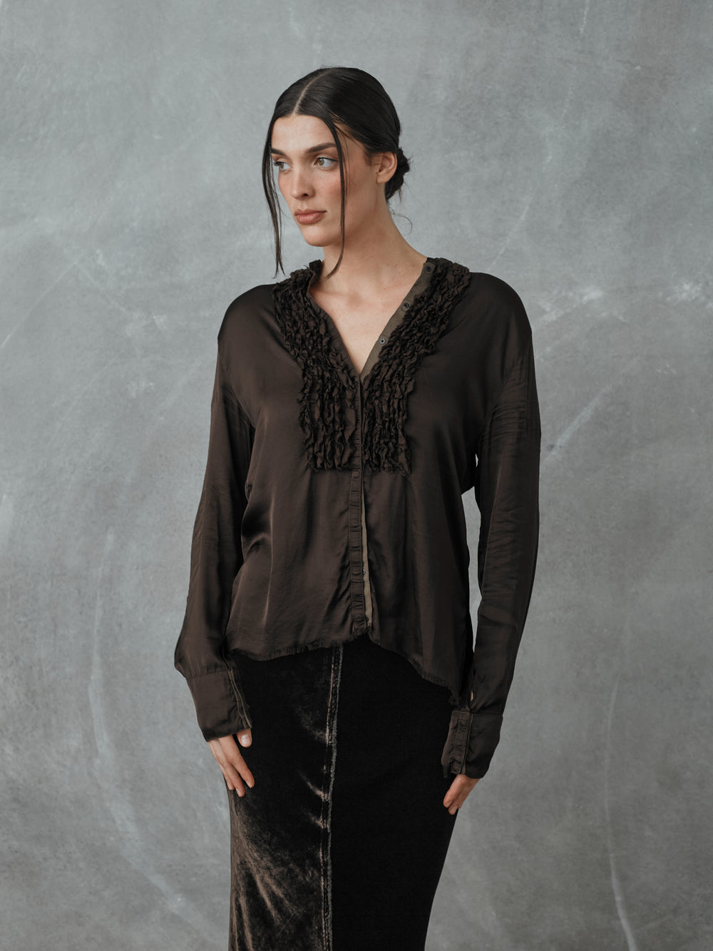 Tuxedo Shirt Rayon Chocolate