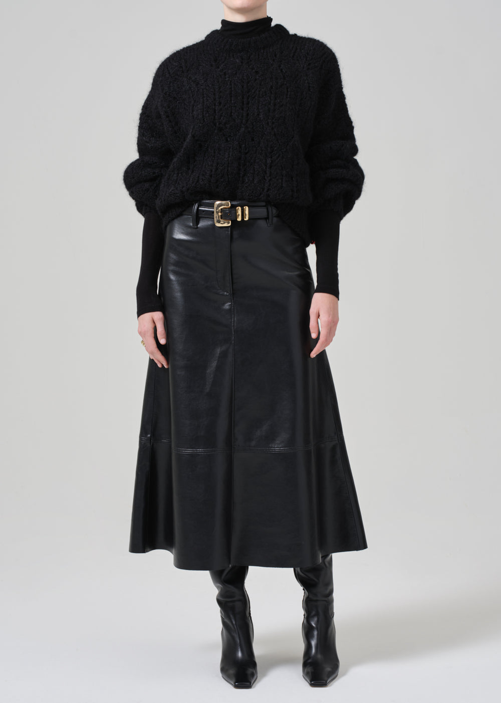 Cassia Leather Skirt Black