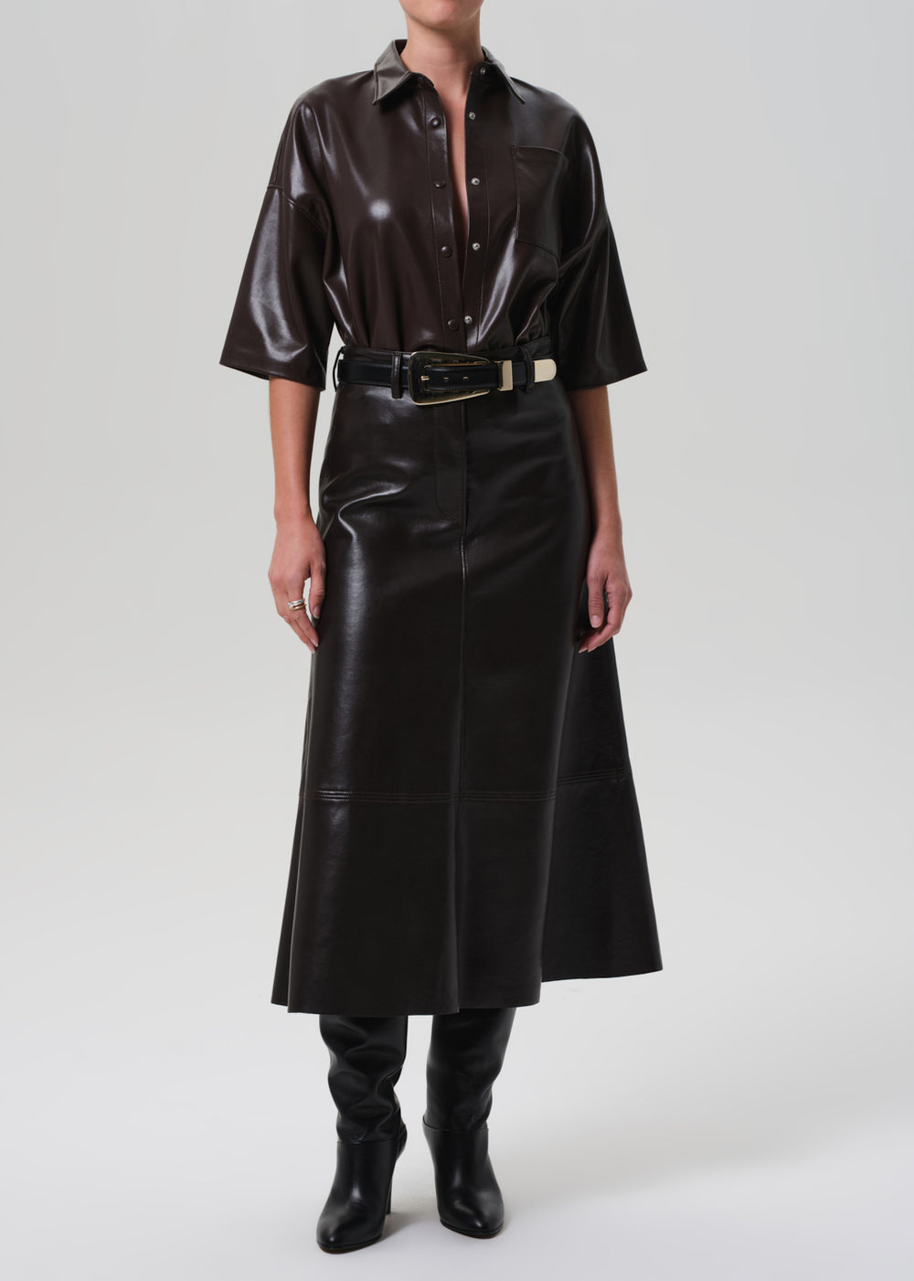 Cassia Leather Skirt Chocolate