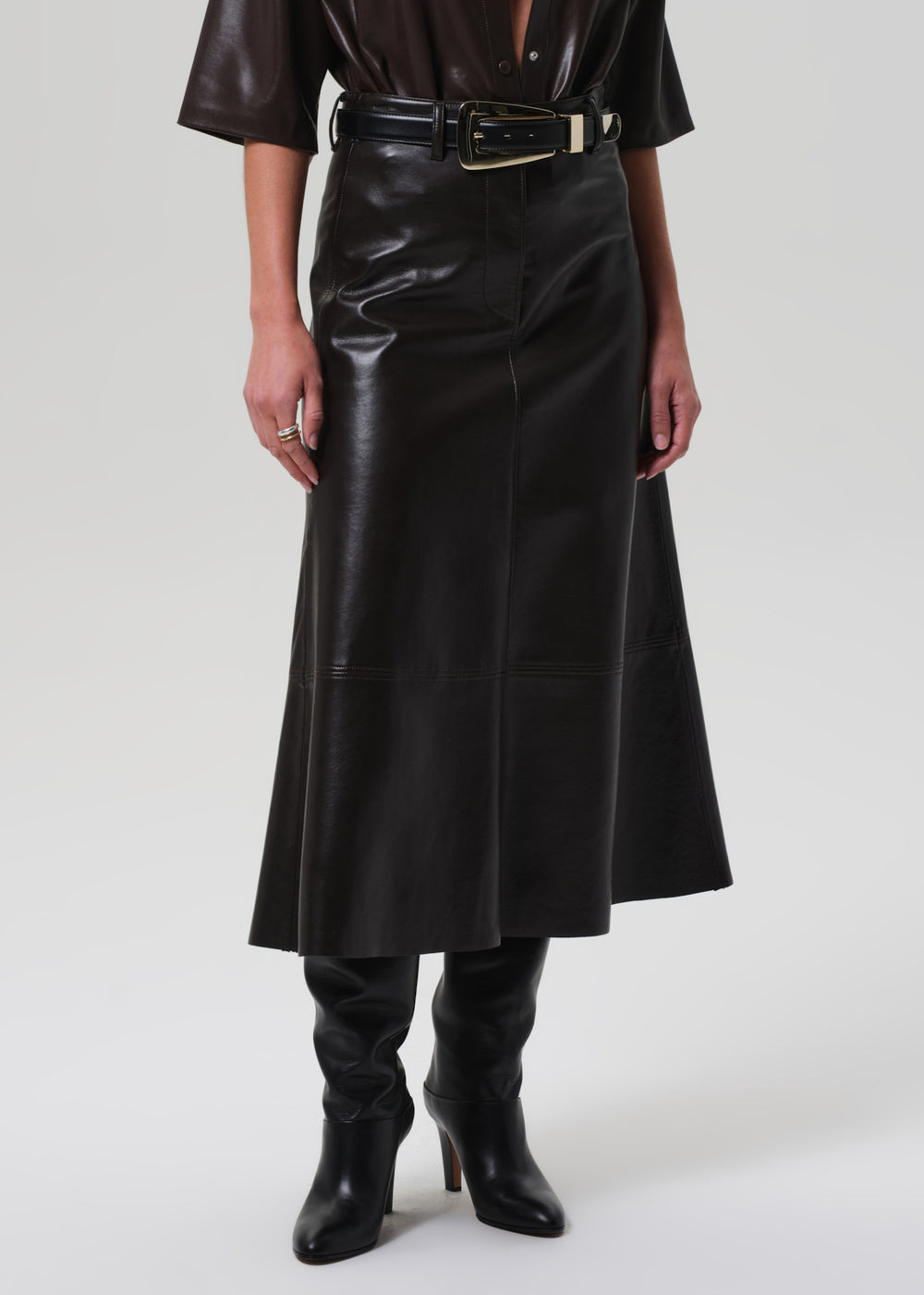 Cassia Leather Skirt Chocolate
