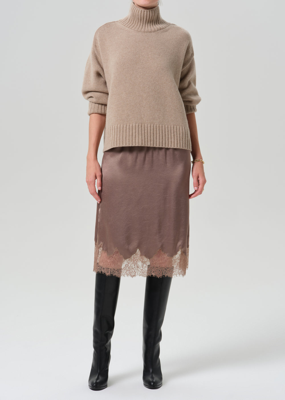 Lace Trimmed Skirt Cocoa