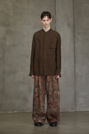 Pleated Pocket Mandarin Collar Shirt