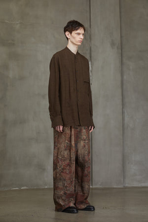 Pleated Pocket Mandarin Collar Shirt