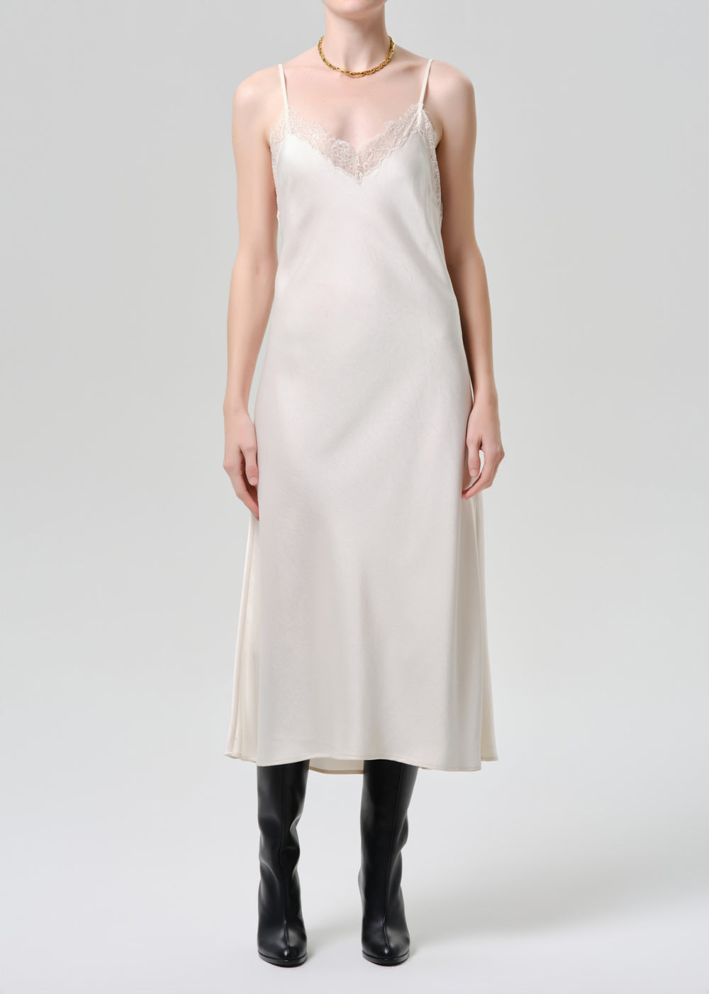 Lace Trimmed Slip Dress Cream