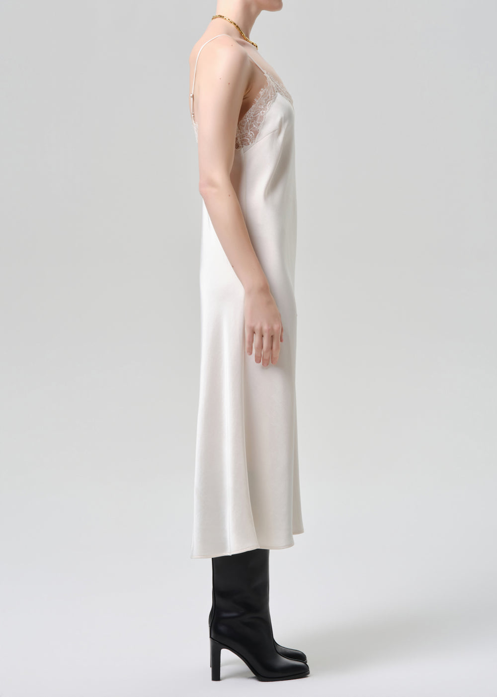 Lace Trimmed Slip Dress Cream
