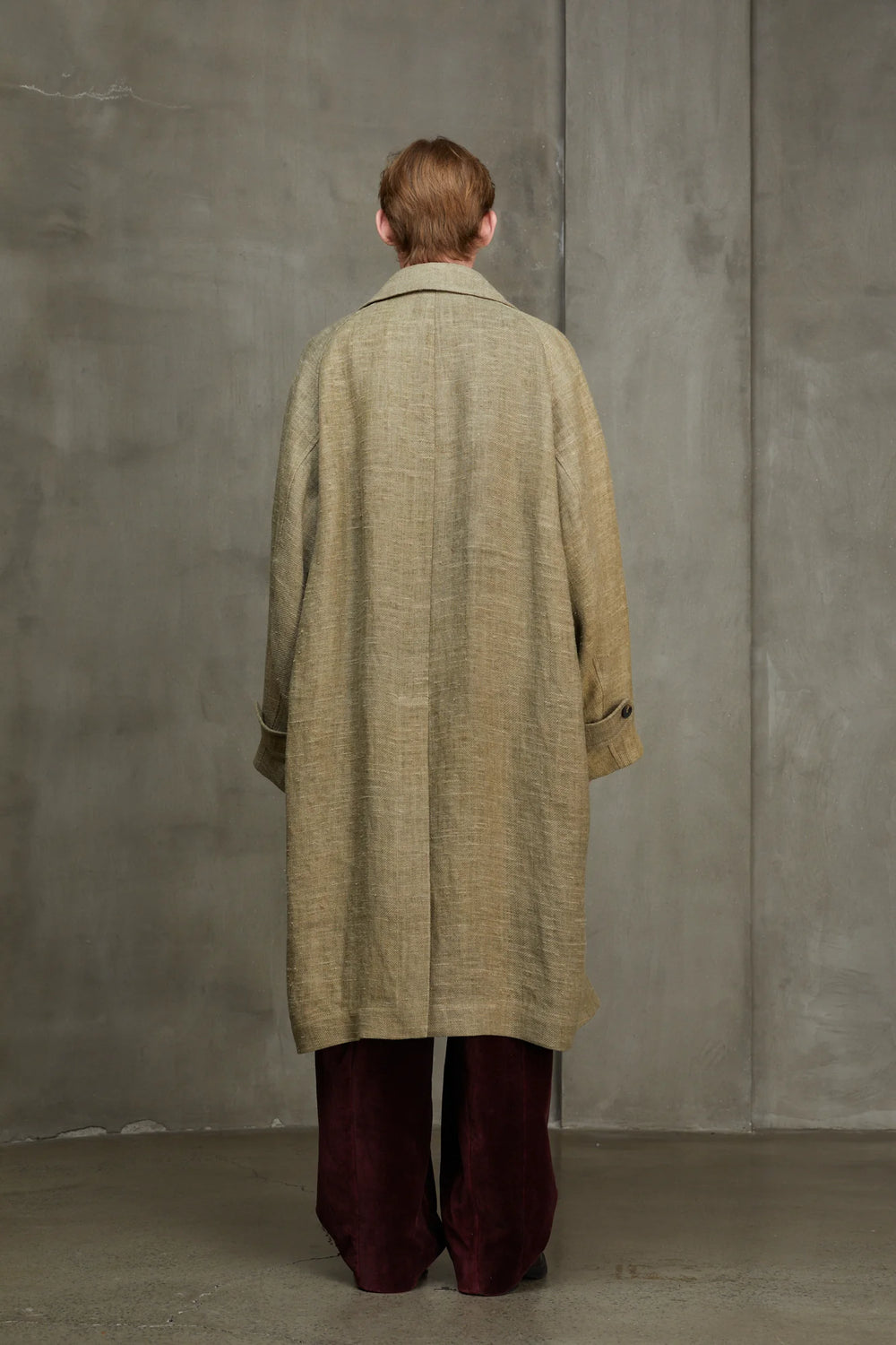 Mens Double Breasted Coat Linen Faded Olive