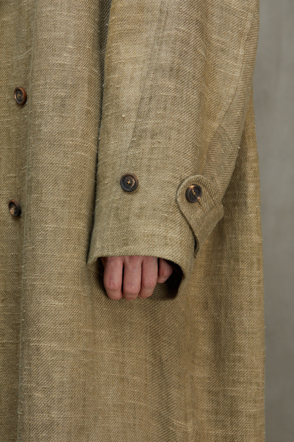 Mens Double Breasted Coat Linen Faded Olive