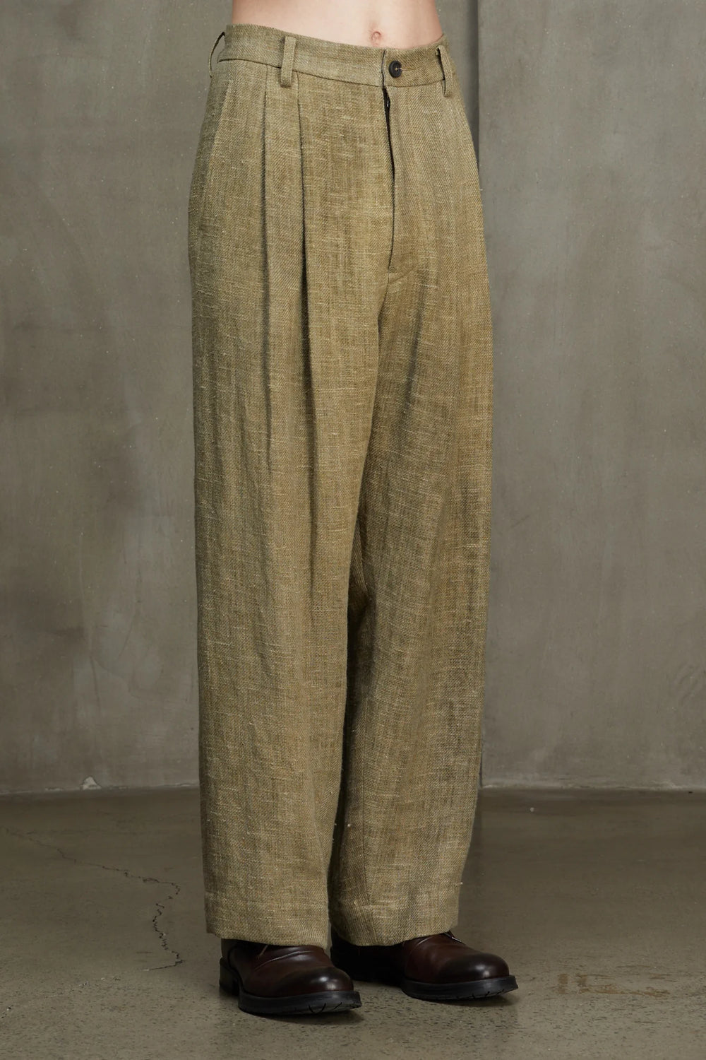Mens Trouser Linen Faded Olive