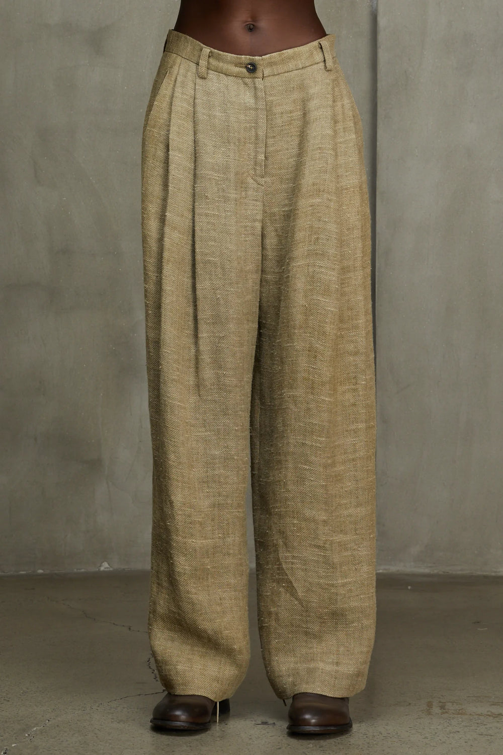 Womens Trousers Linen Faded Olive