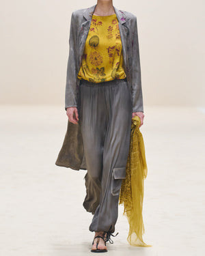 Woman Faded Effect Patchwork Silk Duster Fango