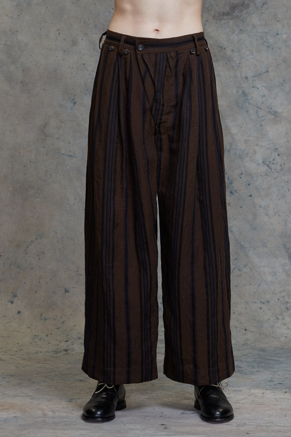 Slant Flap Striped Wide Leg Trousers