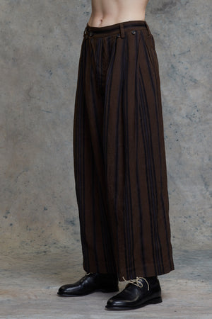 Slant Flap Striped Wide Leg Trousers