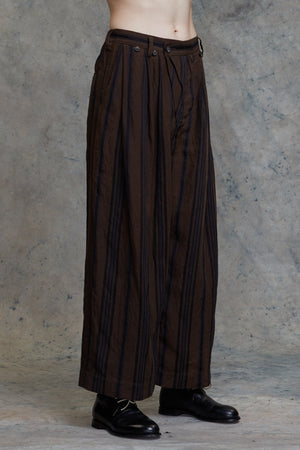 Slant Flap Striped Wide Leg Trousers