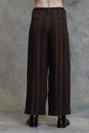 Slant Flap Striped Wide Leg Trousers