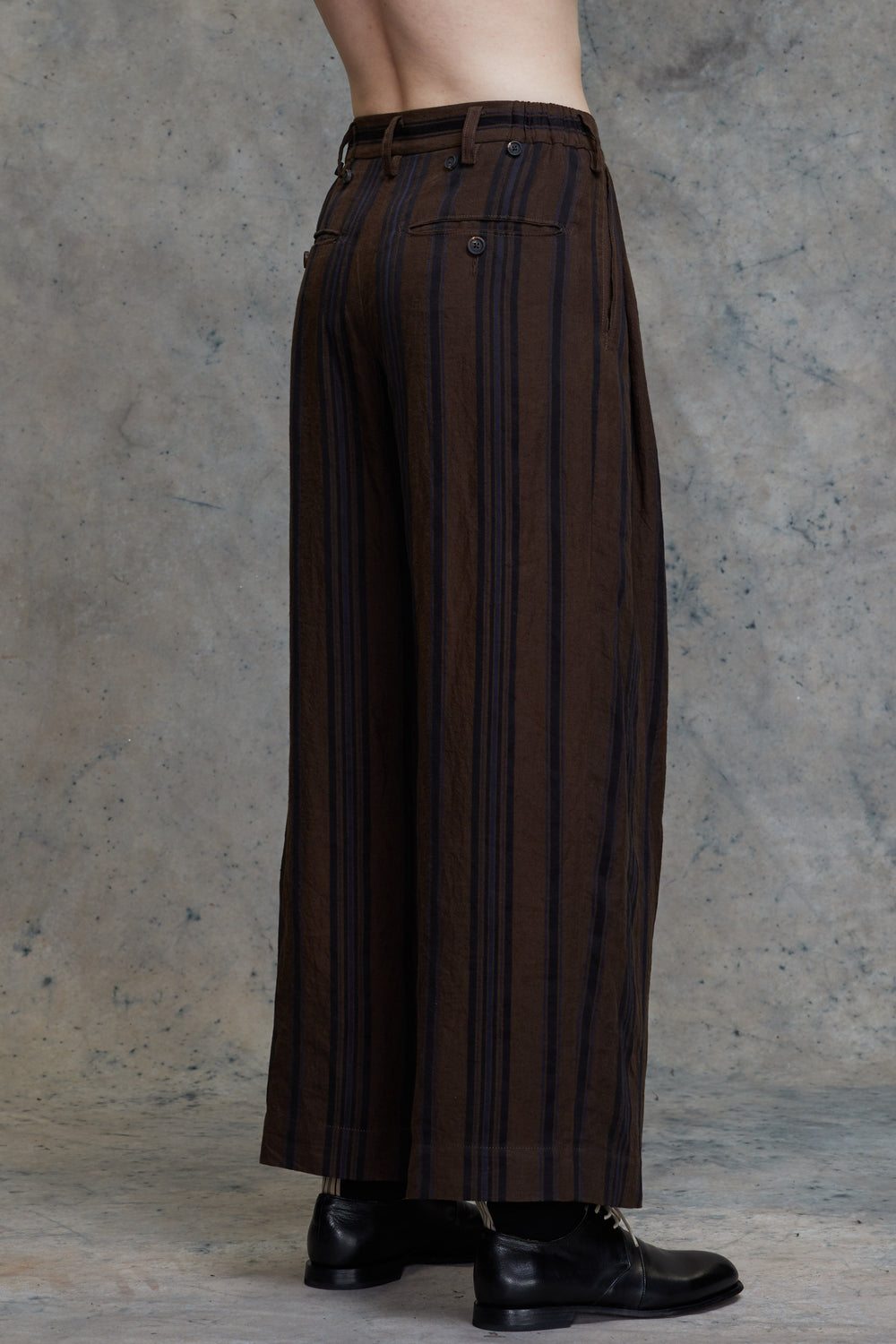 Slant Flap Striped Wide Leg Trousers