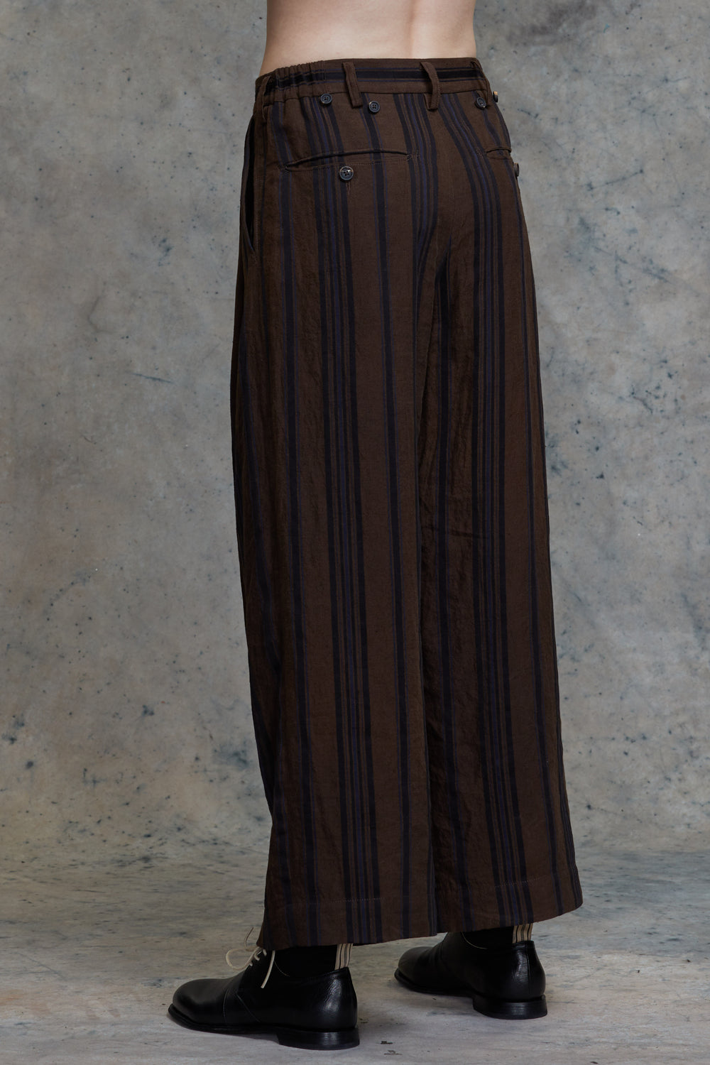 Slant Flap Striped Wide Leg Trousers