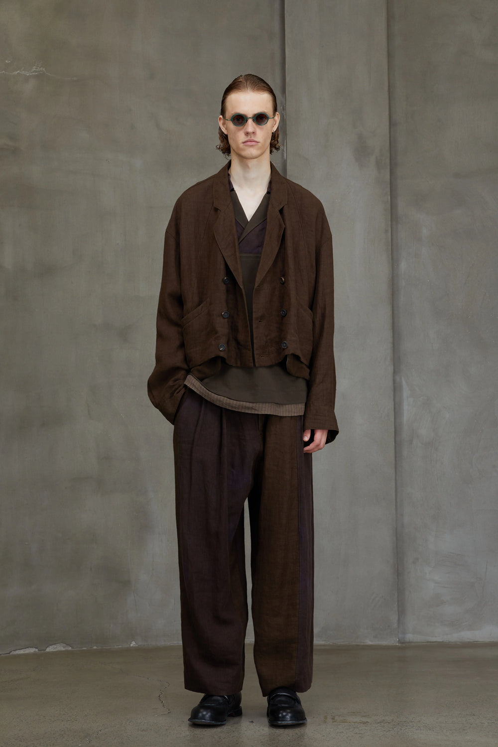 Double Breasted Cropped Jacket Khaki Brown