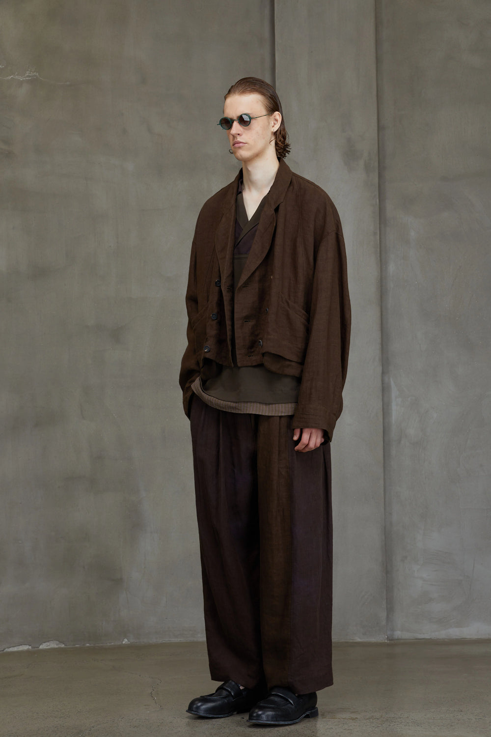 Double Breasted Cropped Jacket Khaki Brown