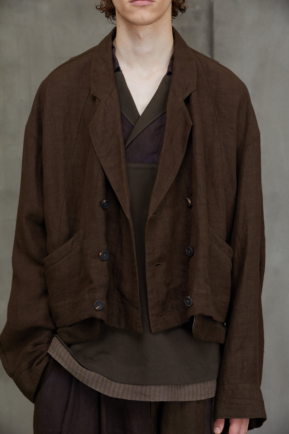 Double Breasted Cropped Jacket Khaki Brown