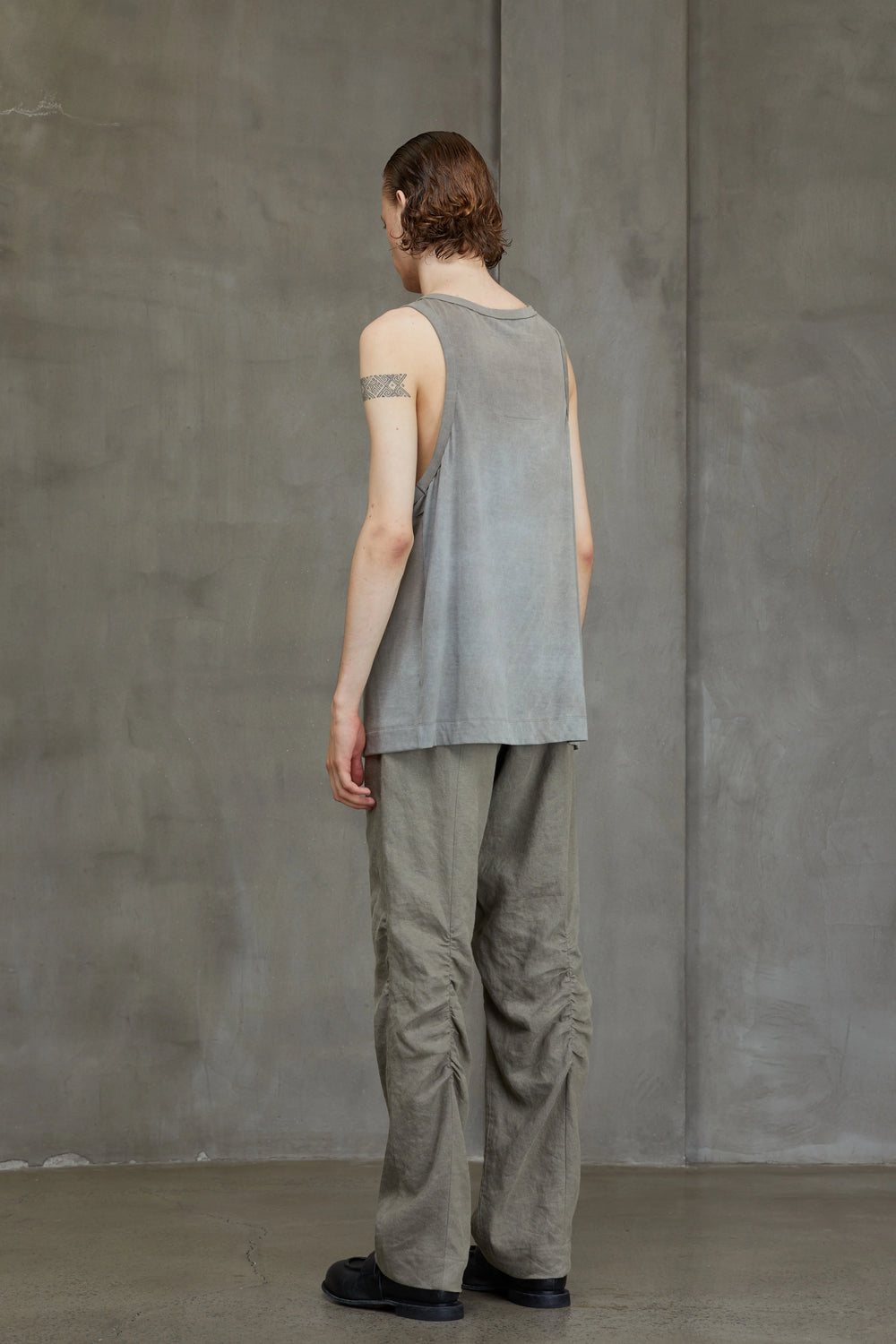 Layered Jersey Henley Neck Tank Top Washed Stone