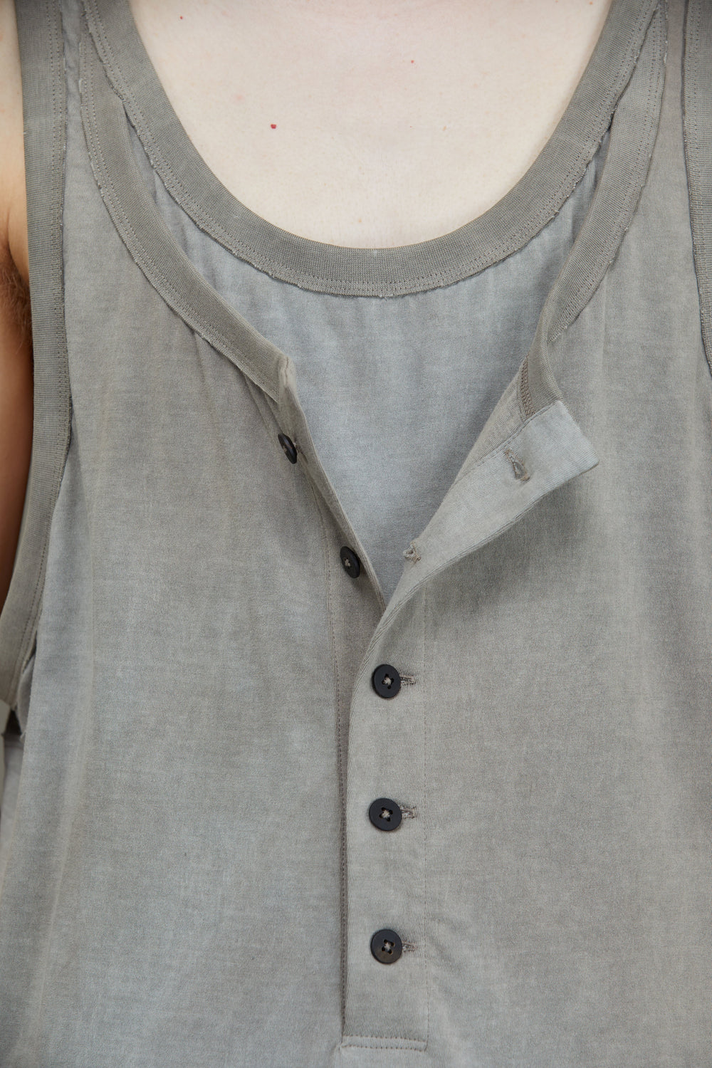 Layered Jersey Henley Neck Tank Top Washed Stone