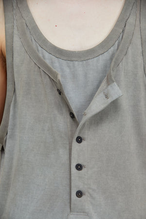 Layered Jersey Henley Neck Tank Top Washed Stone