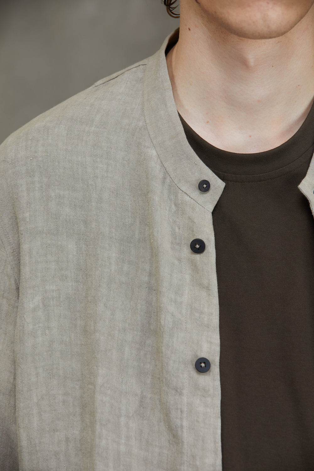 Classic Mandarin Collar Shirt Faded Stone