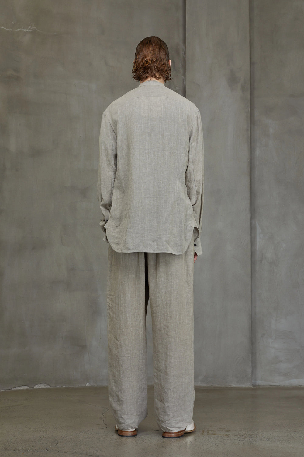 Classic Mandarin Collar Shirt Faded Stone