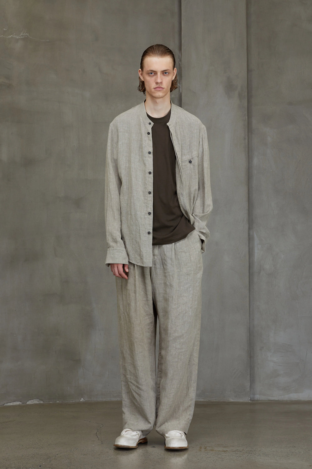 Classic Mandarin Collar Shirt Faded Stone