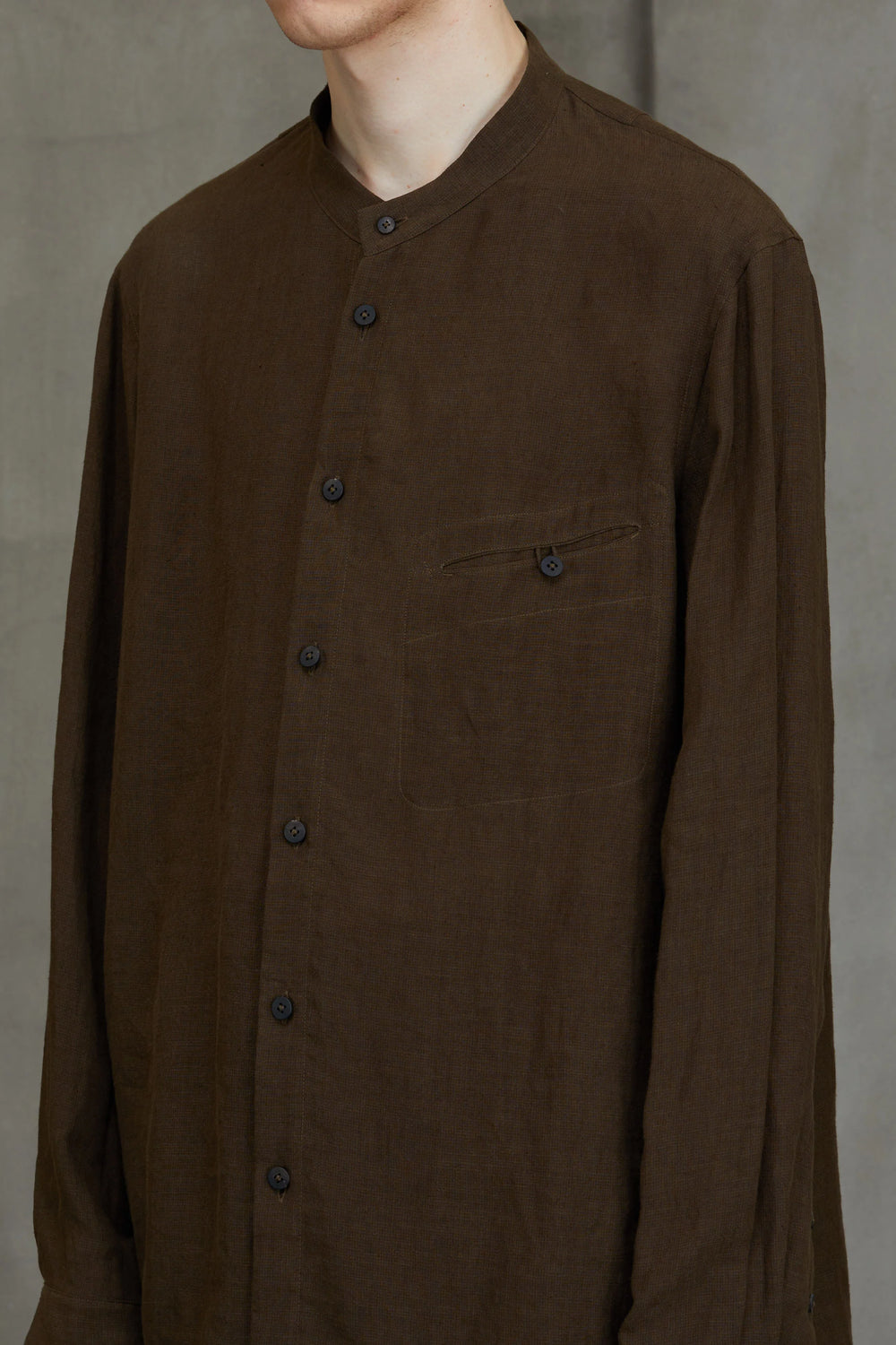 Puppytooth Mandarin Collar Shirt Khaki Brown