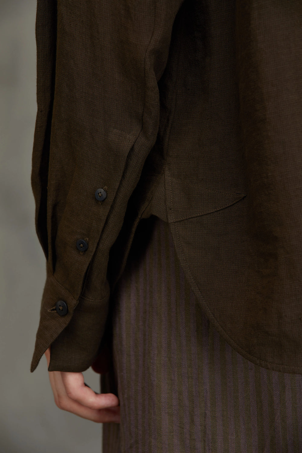 Puppytooth Mandarin Collar Shirt Khaki Brown