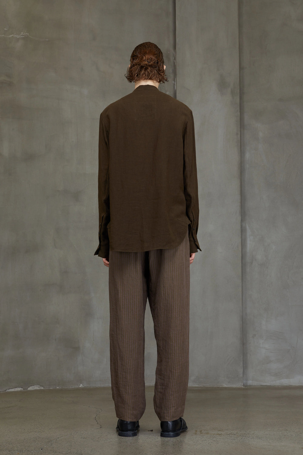 Puppytooth Mandarin Collar Shirt Khaki Brown