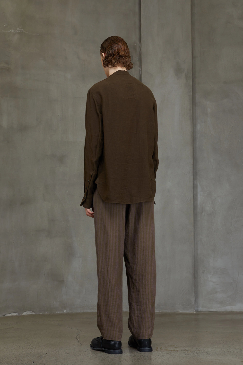 Puppytooth Mandarin Collar Shirt Khaki Brown