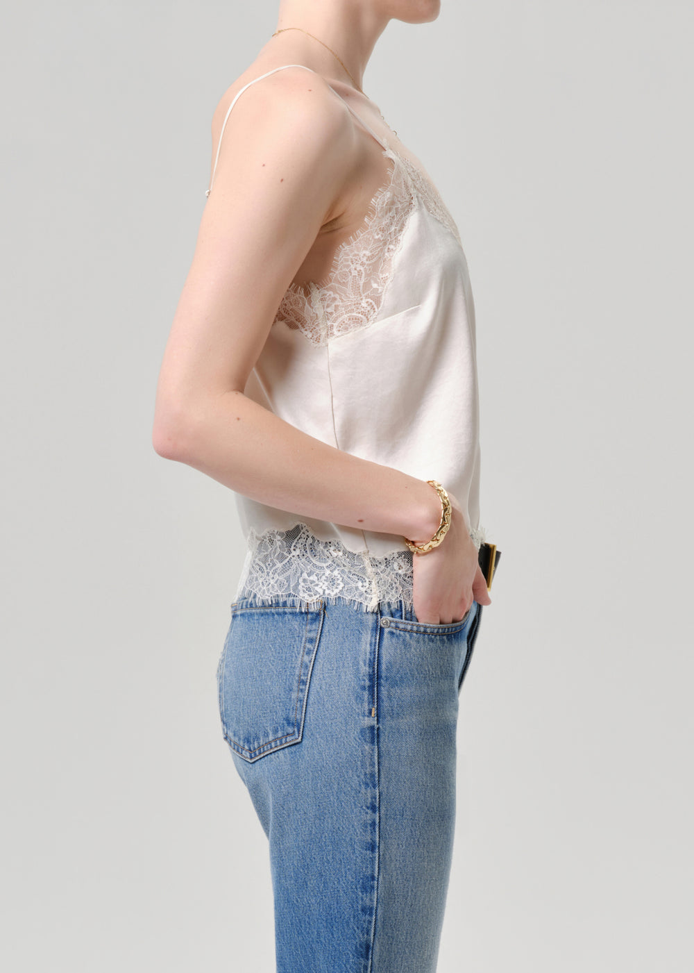 Lace Trimmed Cami Cream