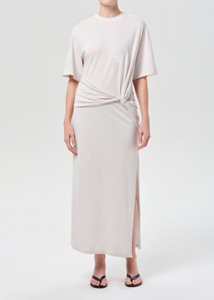 Zanna Maxi Twisted T shirt Dress Bone