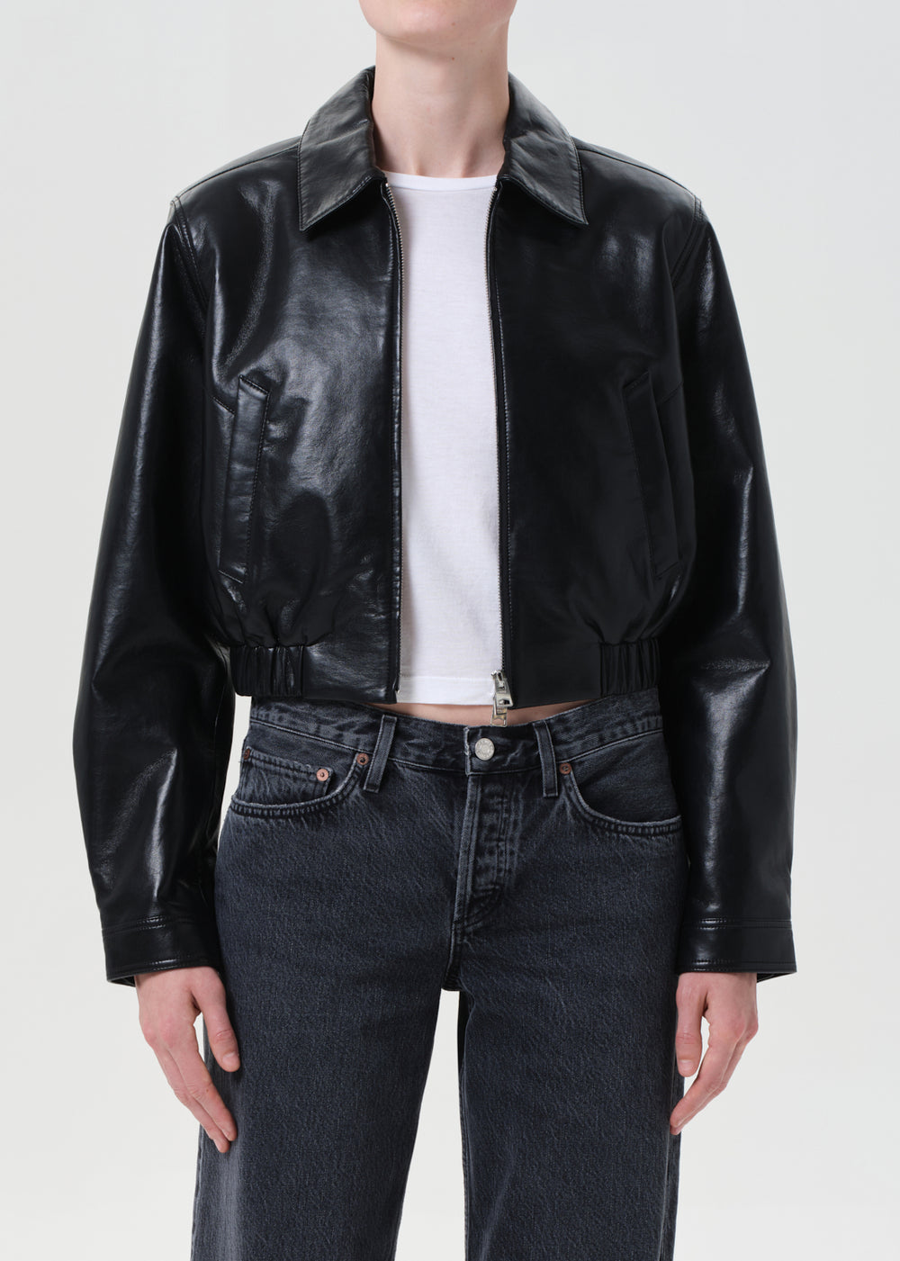 Essie Recycled Cropped Leather Jacket Black