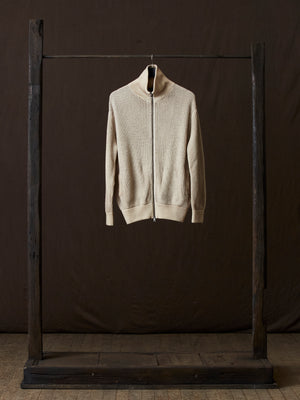 Hand Painted High Neck Ribbed Cardgian w/ Zip Taupe