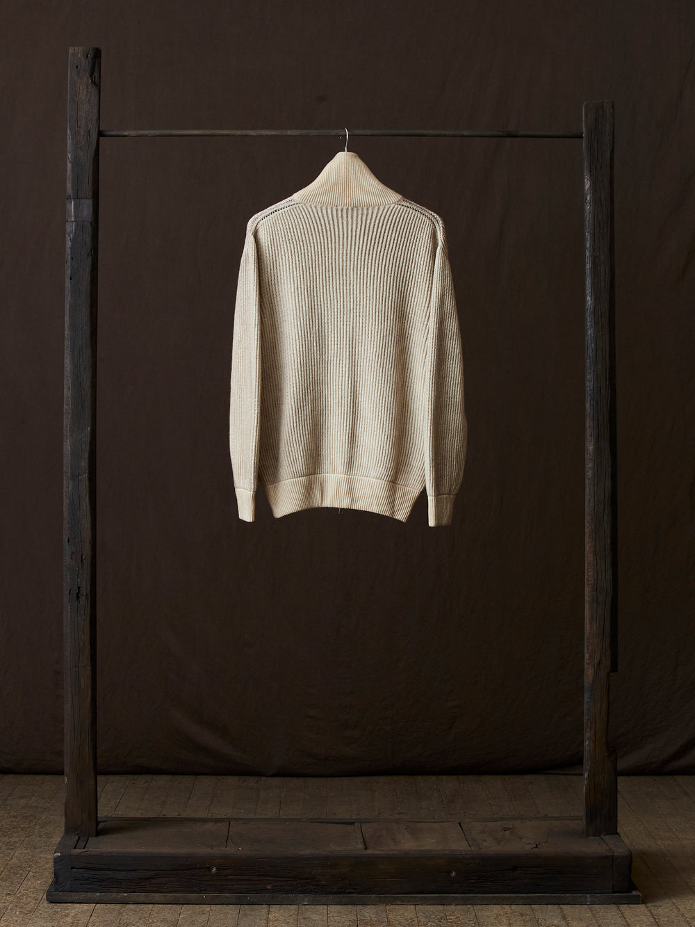Hand Painted High Neck Ribbed Cardgian w/ Zip Taupe
