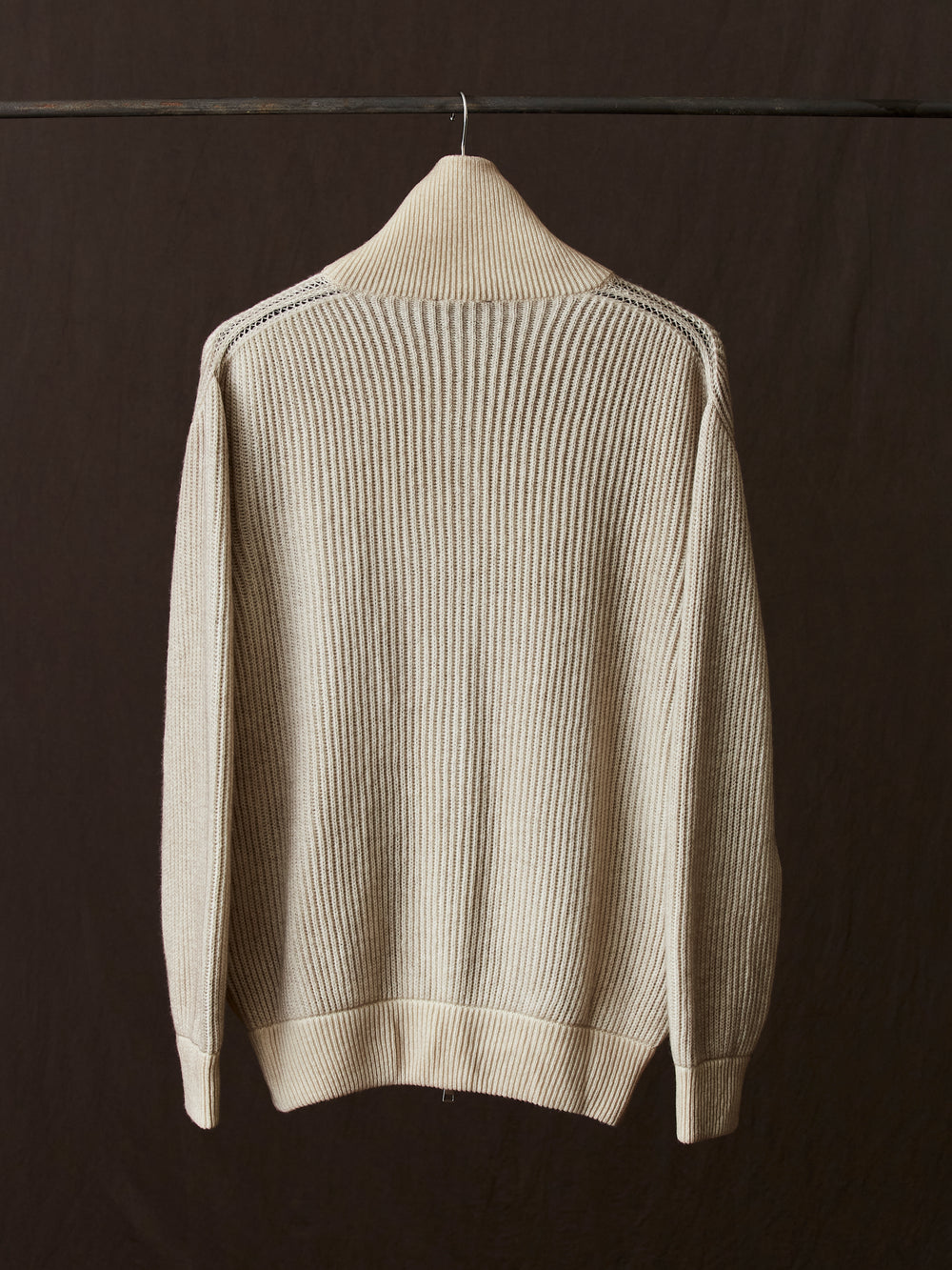 Hand Painted High Neck Ribbed Cardgian w/ Zip Taupe